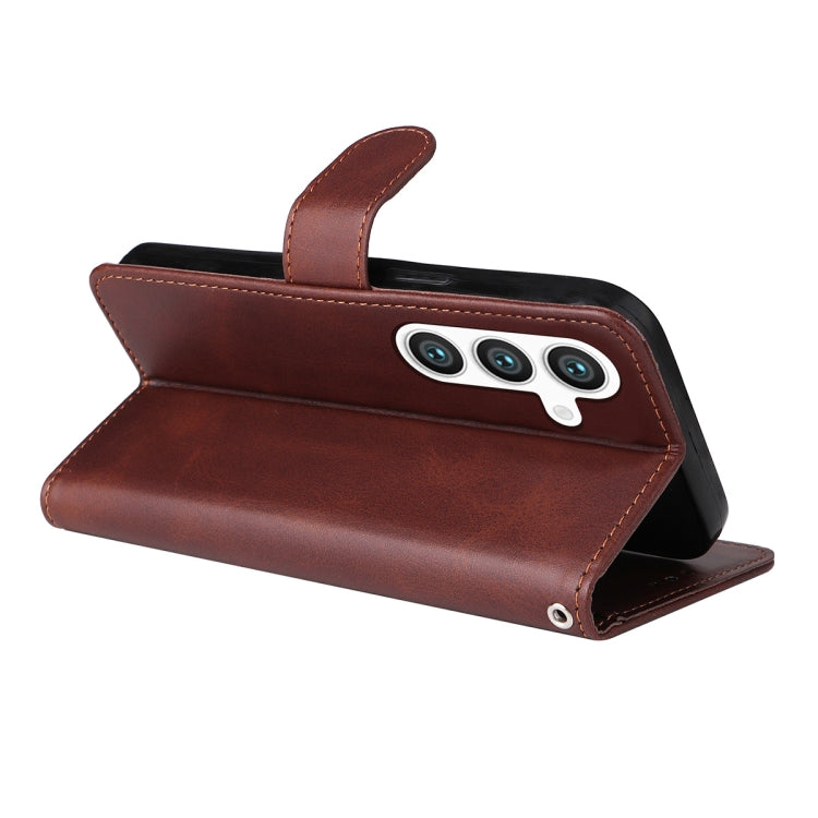 For Samsung Galaxy S25 5G ENKAY Card Wallet Calf Texture Leather Phone Case with Screen Film(Brown) by ENKAY