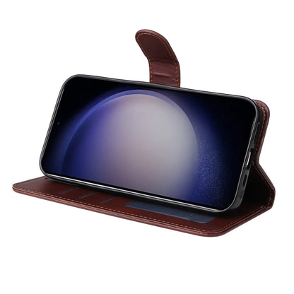 For Samsung Galaxy S25 5G ENKAY Card Wallet Calf Texture Leather Phone Case with Screen Film(Brown) by ENKAY