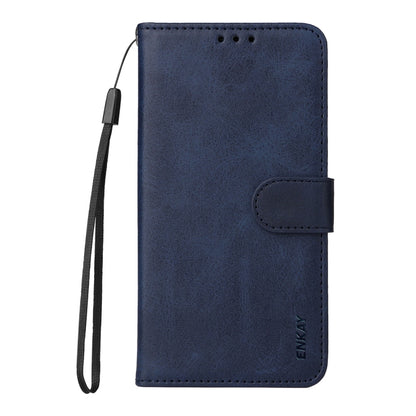 For Samsung Galaxy S25 Ultra 5G ENKAY Card Wallet Calf Texture Leather Phone Case with Screen Film(Blue) by ENKAY