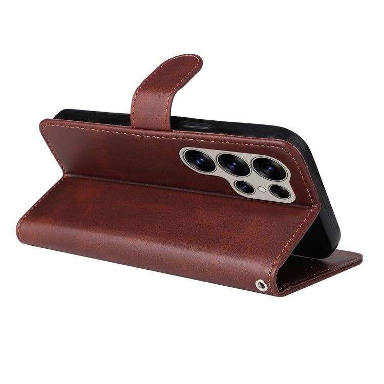 For Samsung Galaxy S25 Ultra 5G ENKAY Card Wallet Calf Texture Leather Phone Case with Screen Film(Brown) by ENKAY