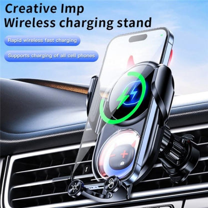 D1 Devil Design Air Vent Mount Phone Holder Stand 15W Car Wireless Charger(White) - Car Charger by buy2fix | Online Shopping UK | buy2fix