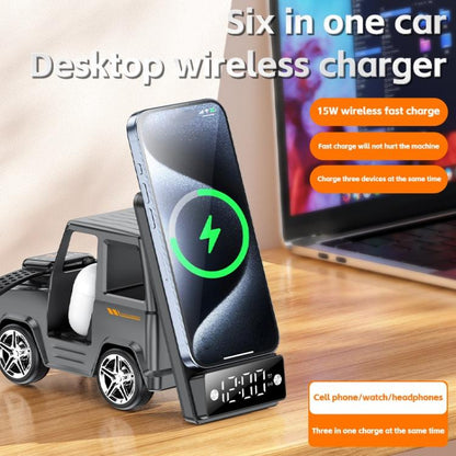 G63 Bluetooth Speaker Clock Atmosphere Light 6-in-1 Car Shape 15W Desktop Wireless Charger(Orange) - Wireless Charger by buy2fix | Online Shopping UK | buy2fix
