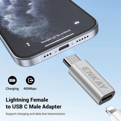 ENKAY ENK-AT120 Aluminium Alloy 8 Pin to Type-C Data Transfer & Charging Adapter(Black) - Converter & Adapter by ENKAY | Online Shopping UK | buy2fix