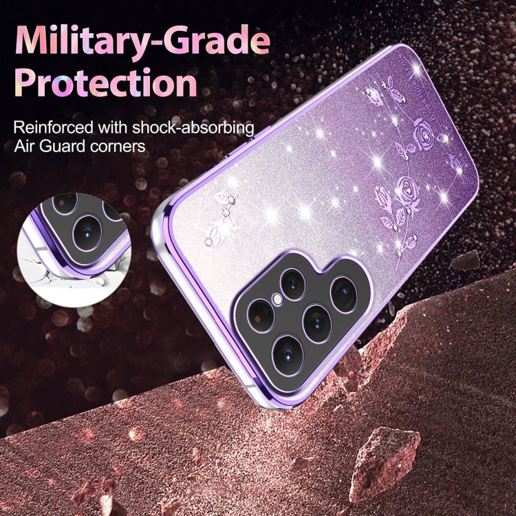 For Samsung Galaxy S25 5G Gradient Glitter Flower All-inclusive Phone Case(Purple) by buy2fix