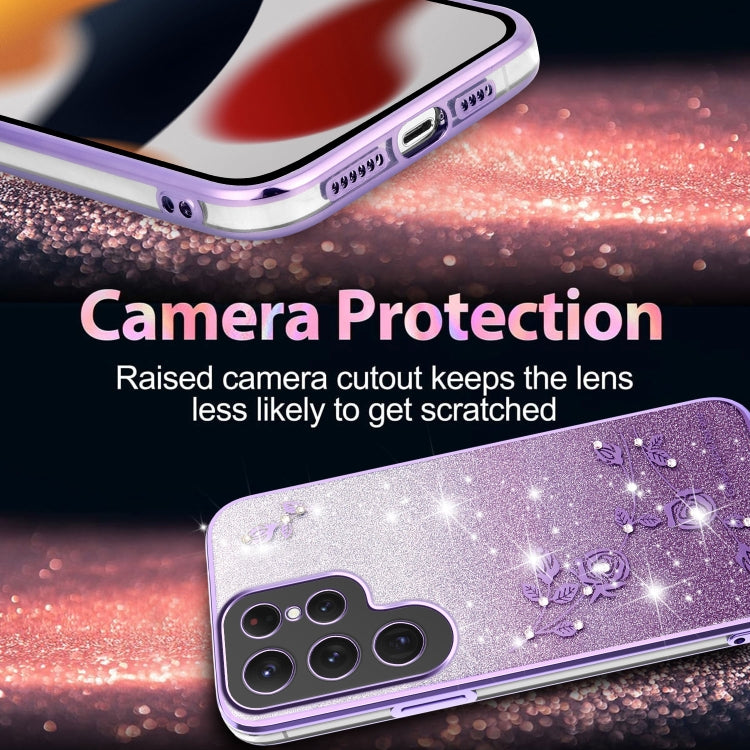 For Samsung Galaxy S25 5G Gradient Glitter Flower All-inclusive Phone Case(Purple) by buy2fix