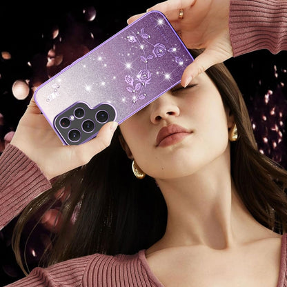 For Samsung Galaxy S25 5G Gradient Glitter Flower All-inclusive Phone Case(Purple) by buy2fix