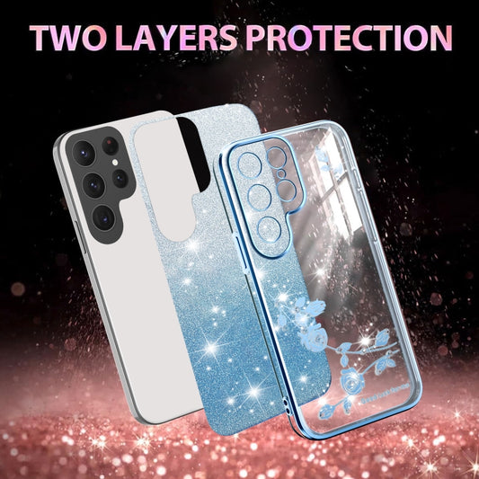 For Samsung Galaxy S25 5G Gradient Glitter Flower All-inclusive Phone Case(Blue) by buy2fix