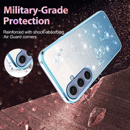 For Samsung Galaxy S25+ 5G Gradient Glitter Flower All-inclusive Phone Case(Blue) by buy2fix