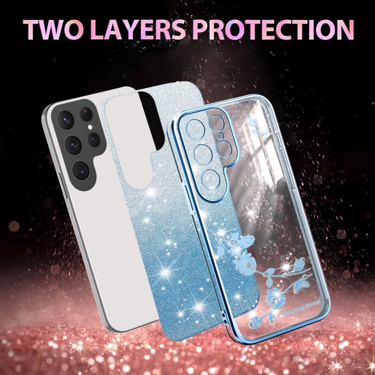 For Samsung Galaxy S25 Ultra 5G Gradient Glitter Flower All-inclusive Phone Case(Blue) by buy2fix