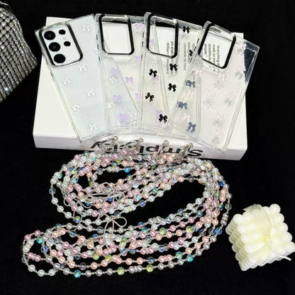 For Samsung Galaxy S25 Ultra 5G Little Fresh Bow Neck Chain TPU Phone Case(White) - Galaxy S25 Ultra 5G Cases by buy2fix | Online Shopping UK | buy2fix