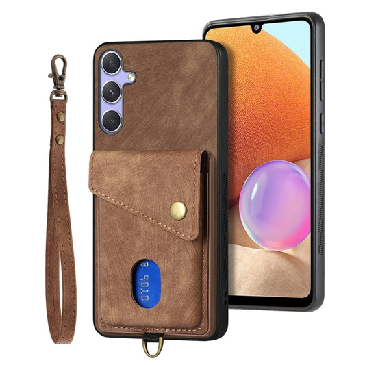 For Samsung Galaxy S25+ 5G Retro Card Wallet Fold Leather Phone Case with Strap(Brown) by buy2fix