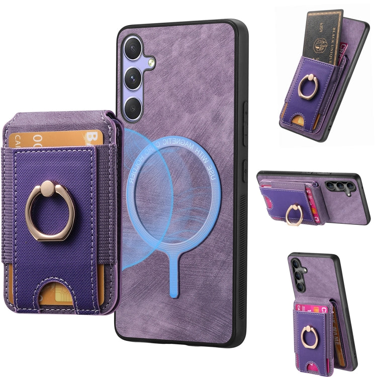 For Samsung Galaxy S25 5G Retro Splitable Magnetic Stand Card Bag Leather Phone Case(Purple) by buy2fix