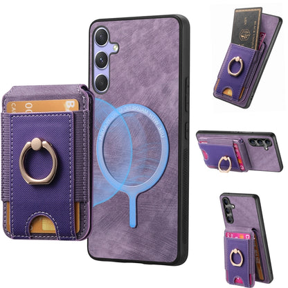 For Samsung Galaxy S25 5G Retro Splitable Magnetic Stand Card Bag Leather Phone Case(Purple) by buy2fix