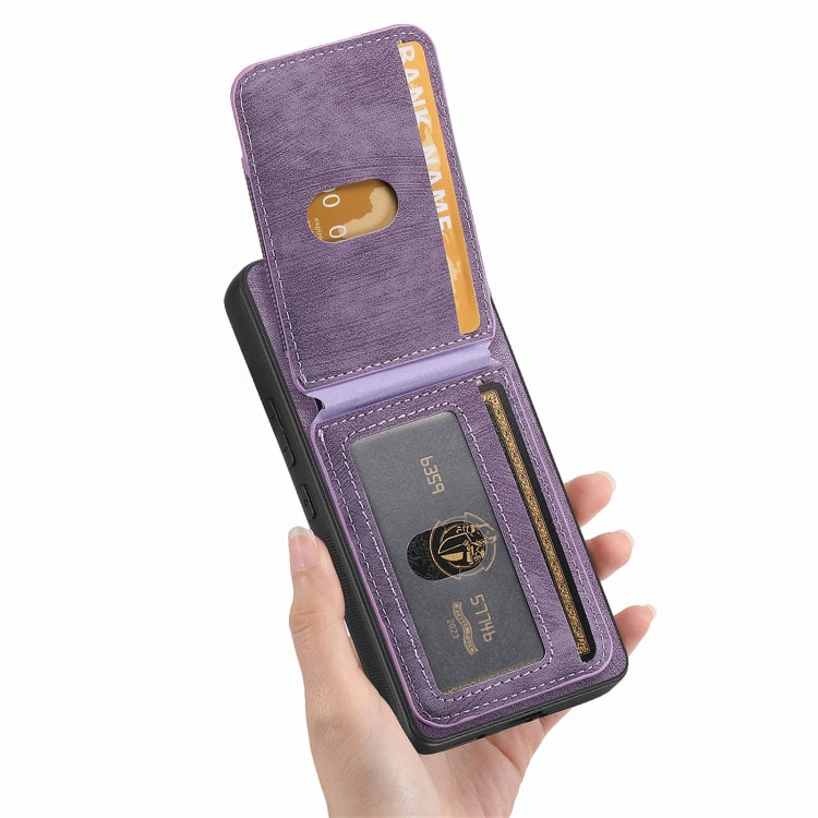 For Samsung Galaxy S25 5G Retro Splitable Magnetic Stand Card Bag Leather Phone Case(Purple) by buy2fix