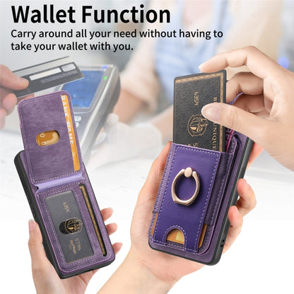 For Samsung Galaxy S25 5G Retro Splitable Magnetic Stand Card Bag Leather Phone Case(Purple) by buy2fix