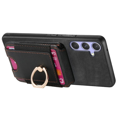 For Samsung Galaxy S25+ 5G Retro Splitable Magnetic Stand Card Bag Leather Phone Case(Black) - Galaxy S25+ 5G Cases by buy2fix | Online Shopping UK | buy2fix