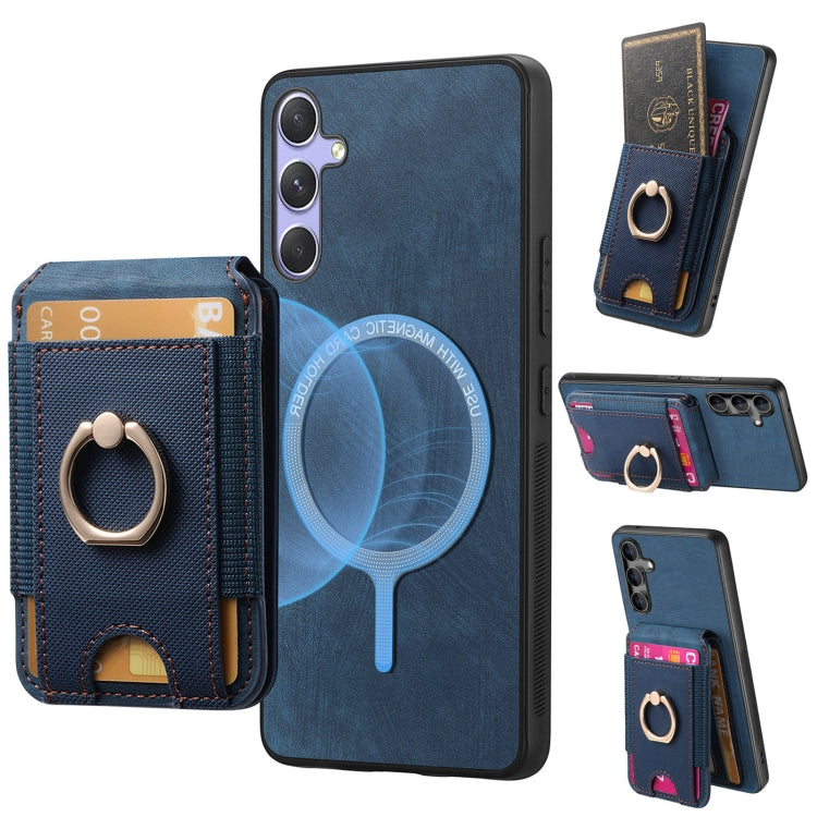 For Samsung Galaxy S25+ 5G Retro Splitable Magnetic Stand Card Bag Leather Phone Case(Blue) - Galaxy S25+ 5G Cases by buy2fix | Online Shopping UK | buy2fix