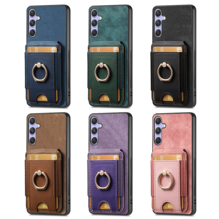 For Samsung Galaxy S25 5G Retro Splitable Magnetic Stand Card Bag Leather Phone Case(Purple) by buy2fix