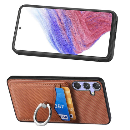 For Samsung Galaxy S25 Ultra 5G Carbon Fiber Card Wallet Ring Phone Case(Brown) by buy2fix