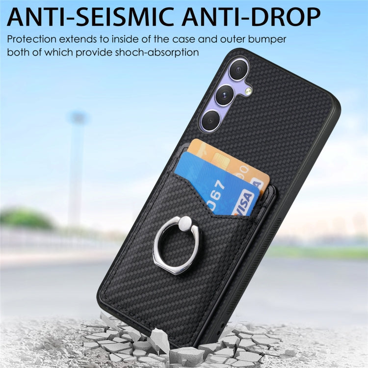 For Samsung Galaxy S25 5G Carbon Fiber Card Wallet Ring Phone Case(Blue) by buy2fix