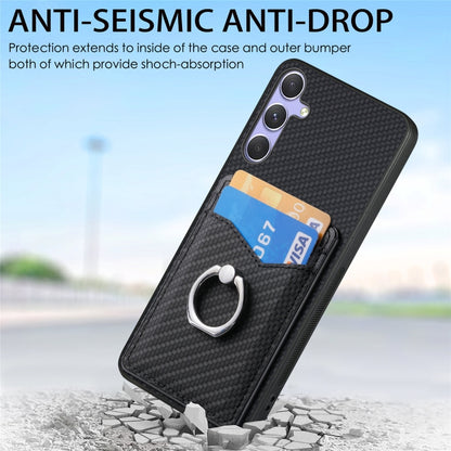 For Samsung Galaxy S25 5G Carbon Fiber Card Wallet Ring Phone Case(Blue) by buy2fix