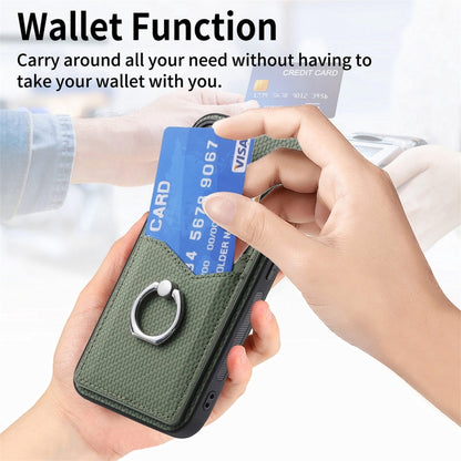 For Samsung Galaxy S25 5G Carbon Fiber Card Wallet Ring Phone Case(Blue) by buy2fix