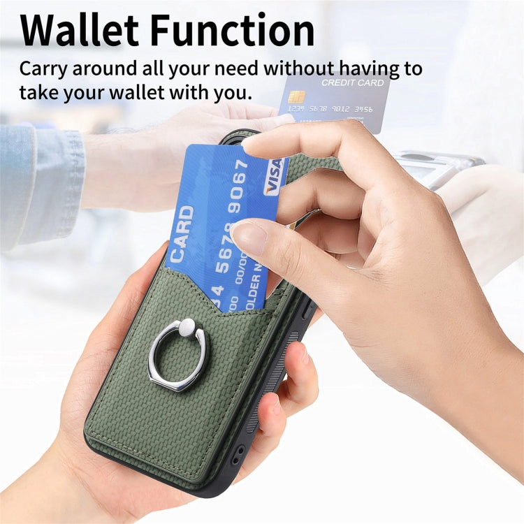 For Samsung Galaxy S25 5G Carbon Fiber Card Wallet Ring Phone Case(Khaki) by buy2fix