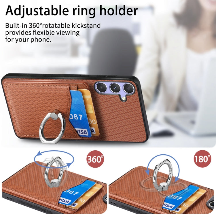 For Samsung Galaxy S25 5G Carbon Fiber Card Wallet Ring Phone Case(Blue) by buy2fix