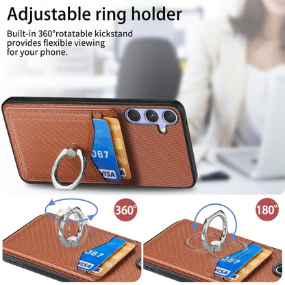 For Samsung Galaxy S25 5G Carbon Fiber Card Wallet Ring Phone Case(Blue) by buy2fix