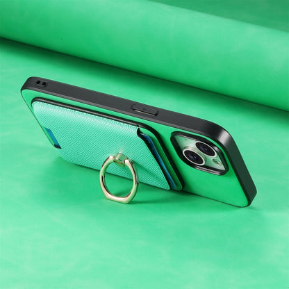 For Samsung Galaxy S25 5G Retro Cross Leather Ring Vertical Insert Card Bag MagSafe Phone Case(Green) by buy2fix