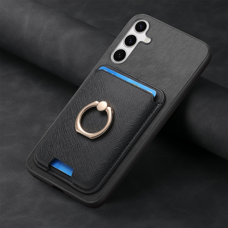 For Samsung Galaxy S25+ 5G Retro Cross Leather Ring Vertical Insert Card Bag MagSafe Phone Case(Black) by buy2fix