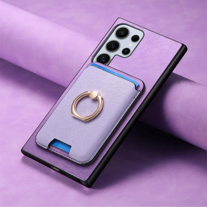 For Samsung Galaxy S25 Ultra 5G Retro Cross Leather Ring Vertical Insert Card Bag MagSafe Phone Case(Purple) by buy2fix