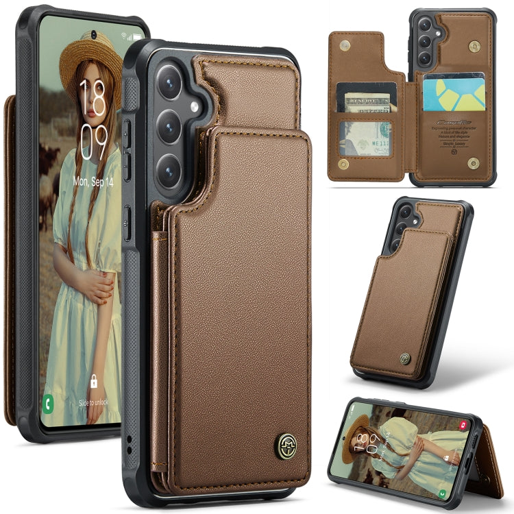 For Samsung Galaxy S25 5G CaseMe C22 Card Slots Holder RFID Anti-theft Phone Case(Brown) by CaseMe