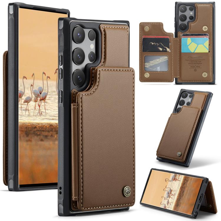 For Samsung Galaxy S25 Ultra 5G CaseMe C22 Card Slots Holder RFID Anti-theft Phone Case(Brown) - Galaxy S25 Ultra 5G Cases by CaseMe | Online Shopping UK | buy2fix