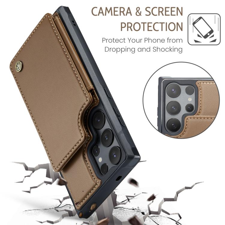 For Samsung Galaxy S25 Ultra 5G CaseMe C22 Card Slots Holder RFID Anti-theft Phone Case(Brown) by CaseMe