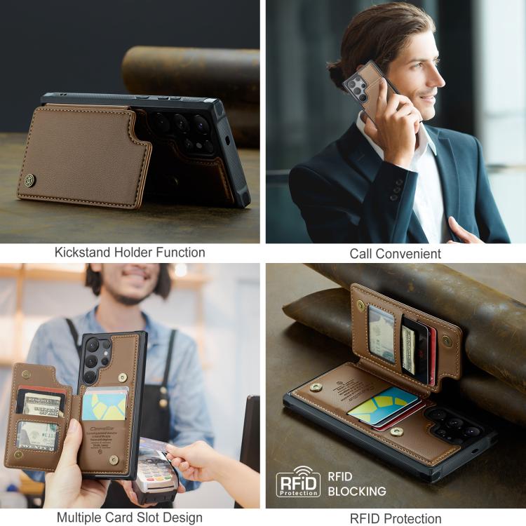 For Samsung Galaxy S25 Ultra 5G CaseMe C22 Card Slots Holder RFID Anti-theft Phone Case(Brown) by CaseMe