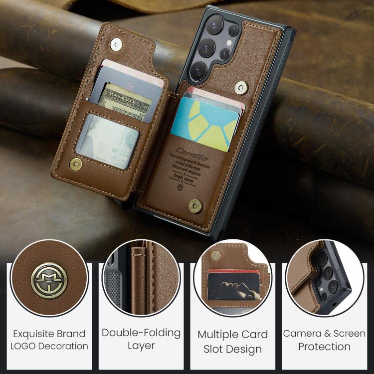 For Samsung Galaxy S25 Ultra 5G CaseMe C22 Card Slots Holder RFID Anti-theft Phone Case(Brown) by CaseMe