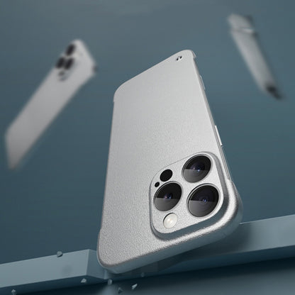 For iPhone 16 Frameless Litchi Texture PC Phone Case(Titanium Silver) - iPhone 16 Cases by buy2fix | Online Shopping UK | buy2fix