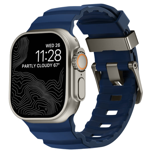 For Apple Watch 46mm / 49mm / 45mm / 44mm Wild Path Grey Buckle Thickened Silicone Watch Band(Atlantic Blue)
