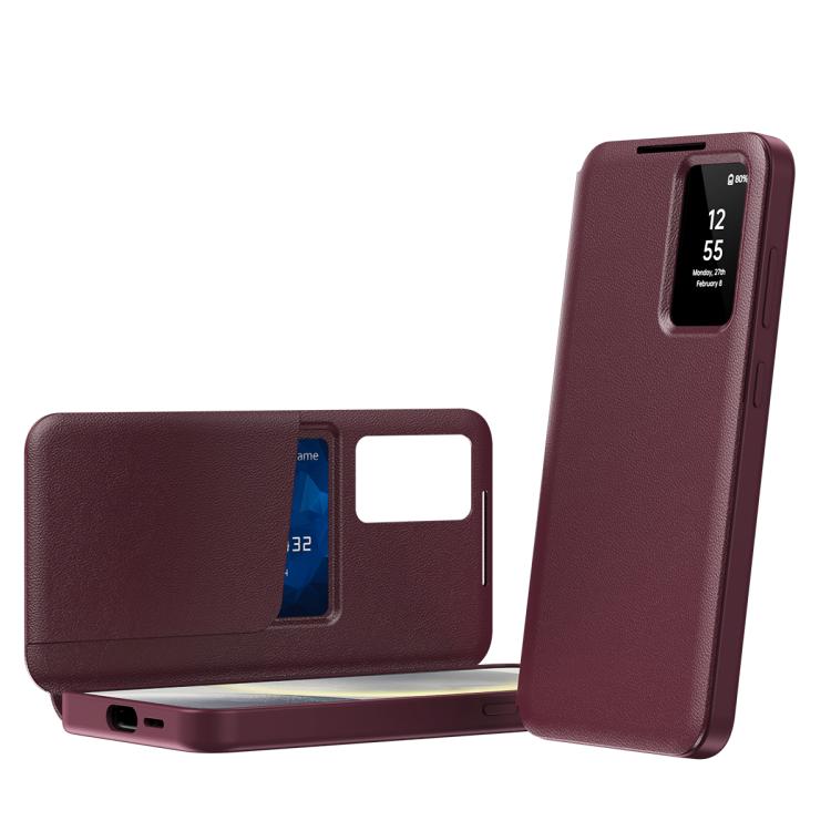 For Samsung Galaxy S22+ 5G Smart View Window Leather Phone Case with Card Slot(Red) - Galaxy S22+ 5G Cases by buy2fix | Online Shopping UK | buy2fix