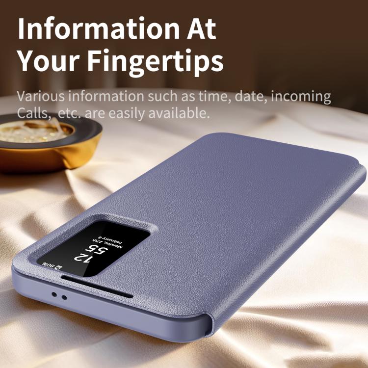 For Samsung Galaxy S22+ 5G Smart View Window Leather Phone Case with Card Slot(Purple) - Galaxy S22+ 5G Cases by buy2fix | Online Shopping UK | buy2fix