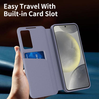 For Samsung Galaxy S22+ 5G Smart View Window Leather Phone Case with Card Slot(Purple) - Galaxy S22+ 5G Cases by buy2fix | Online Shopping UK | buy2fix