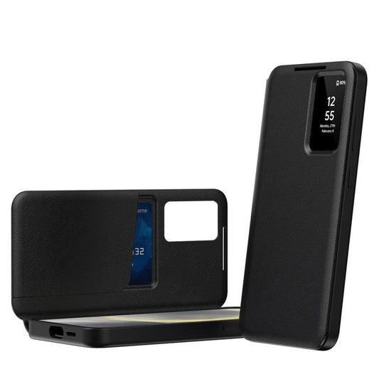 For Samsung Galaxy S22 Ultra 5G Smart View Window Leather Phone Case with Card Slot(Black)