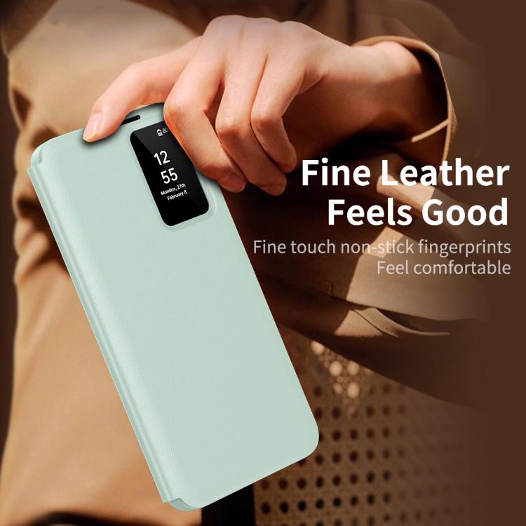 For Samsung Galaxy S22 Ultra 5G Smart View Window Leather Phone Case with Card Slot(Green) - Galaxy S22 Ultra 5G Cases by buy2fix | Online Shopping UK | buy2fix