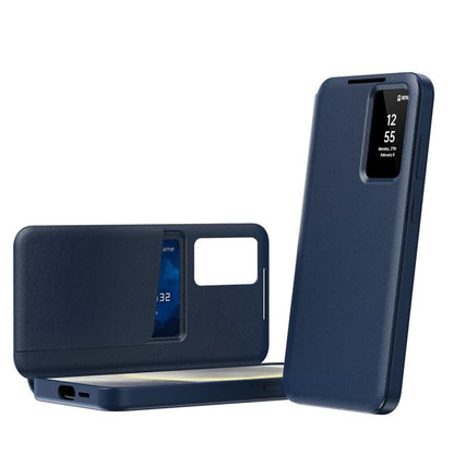 For Samsung Galaxy S23 5G Smart View Window Leather Phone Case with Card Slot(Blue) - Galaxy S23 5G Cases by buy2fix | Online Shopping UK | buy2fix