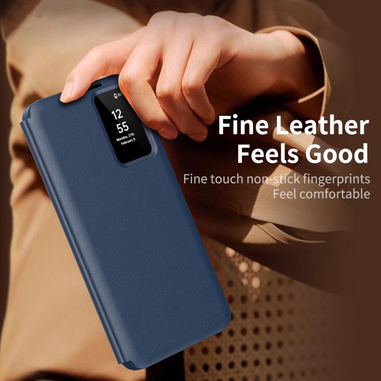 For Samsung Galaxy S23 5G Smart View Window Leather Phone Case with Card Slot(Blue) - Galaxy S23 5G Cases by buy2fix | Online Shopping UK | buy2fix
