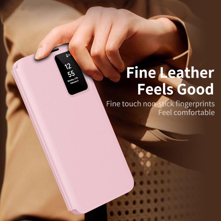For Samsung Galaxy S23 5G Smart View Window Leather Phone Case with Card Slot(Pink) - Galaxy S23 5G Cases by buy2fix | Online Shopping UK | buy2fix