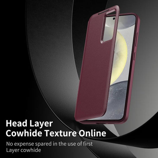 For Samsung Galaxy S23 5G Smart View Window Leather Phone Case with Card Slot(Red) - Galaxy S23 5G Cases by buy2fix | Online Shopping UK | buy2fix