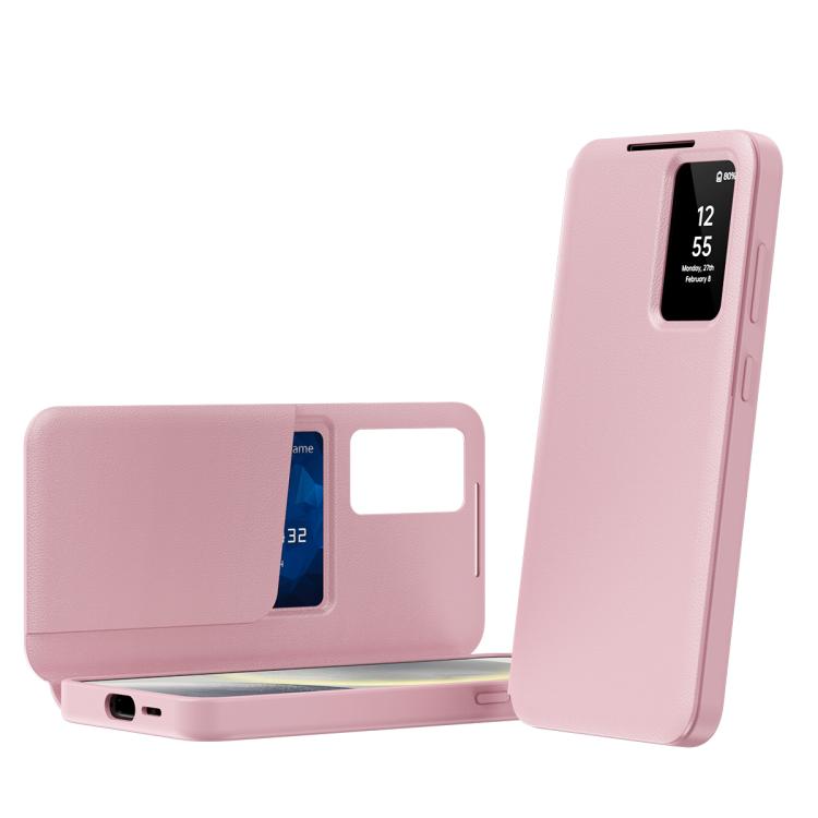 For Samsung Galaxy S23 Ultra 5G Smart View Window Leather Phone Case with Card Slot(Pink) - Galaxy S23 Ultra 5G Cases by buy2fix | Online Shopping UK | buy2fix