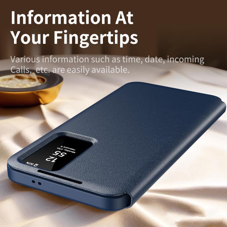 For Samsung Galaxy S24 5G Smart View Window Leather Phone Case with Card Slot(Blue) - Galaxy S24 5G Cases by buy2fix | Online Shopping UK | buy2fix
